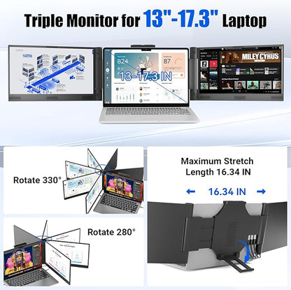 Laptop Screen Extender 14 inch Laptop Monitor Extender 1080P IPS, Triple - Image 6