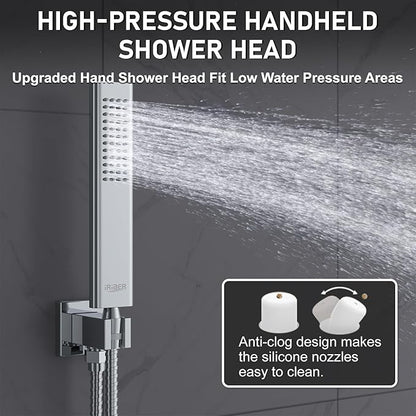 Iriber 12 Inch Bathroom Shower System Polish Chrome Wall Mounted Square Mixer - Image 5