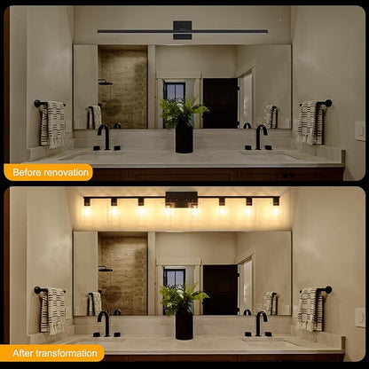SOPEAS 8-Light Black Vanity Light Fixtures, Vanity Lights Clear Glass ShadeRust - Image 4