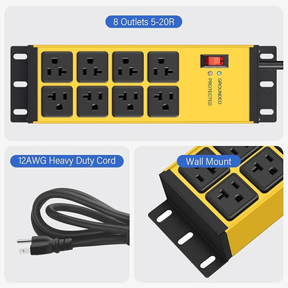 CCCEI 2PCS Heavy Duty Power Strip Surge Protector 20 AMP, 8 Outlets 12 Gauge - Image 3