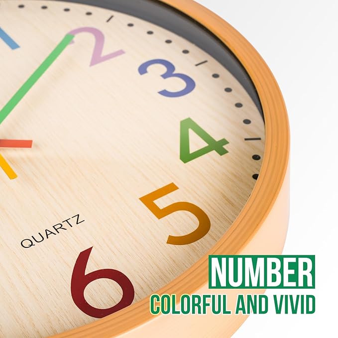 bakbrand Kids Wall Clock Silent Non-Ticking Colorful Childrens Clock Round - Image 6