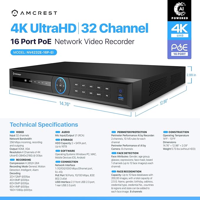 Amcrest 4K 32-Channel AI NVR Smart NVR, Facial Recognition, Facial Detection & - Image 8