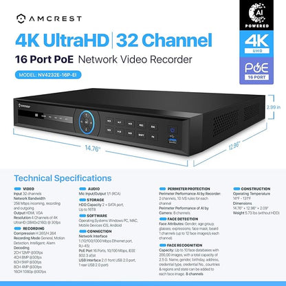 Amcrest 4K 32-Channel AI NVR Smart NVR, Facial Recognition, Facial Detection & - Image 8
