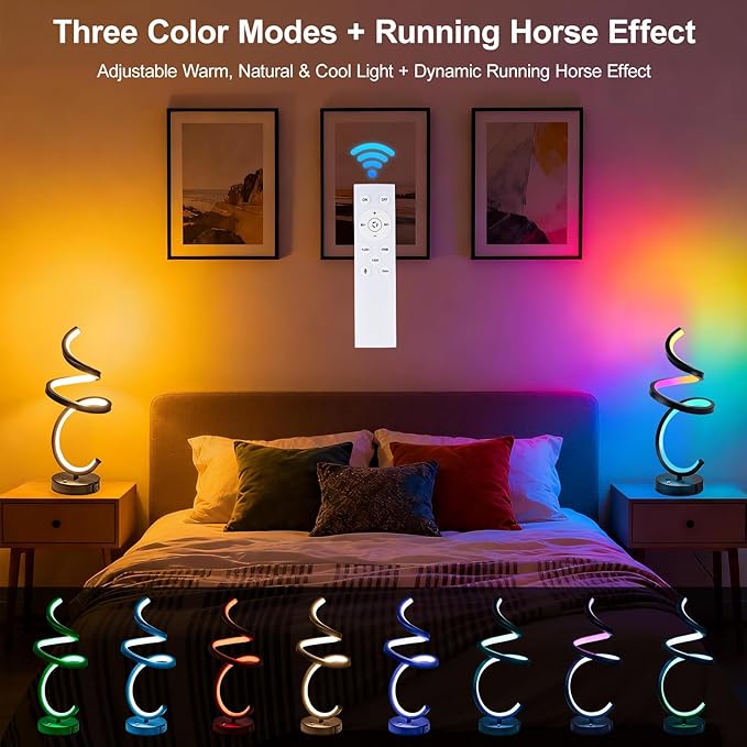 RGB Spiral LED Table Lamp, Dimmable Creative Bedside Lamp, Modern Color - Image 2