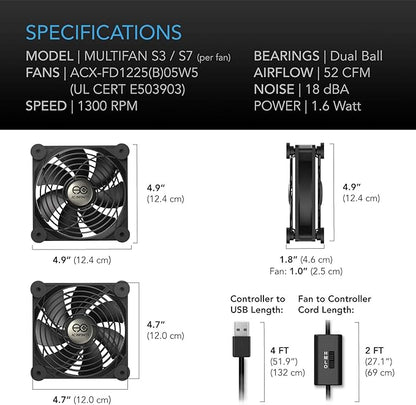 AC Infinity MULTIFAN S7, Quiet Dual 120mm USB Fan, UL-Certified - Image 6