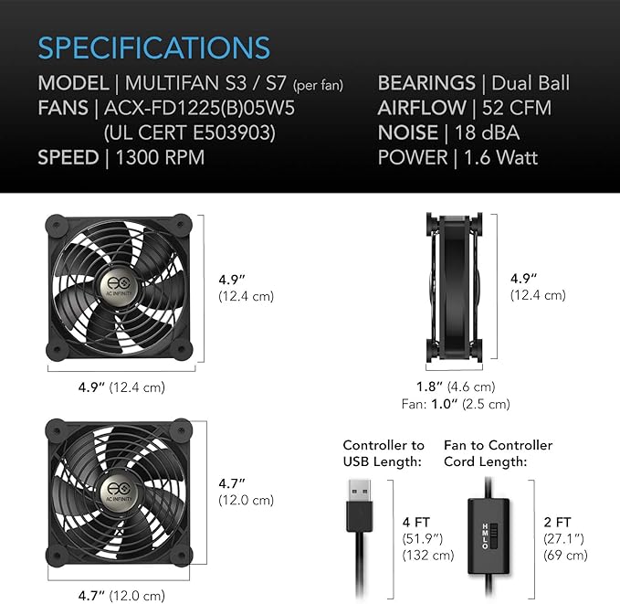 AC Infinity MULTIFAN S3, Quiet 120mm USB Fan, UL-Certified - Image 6