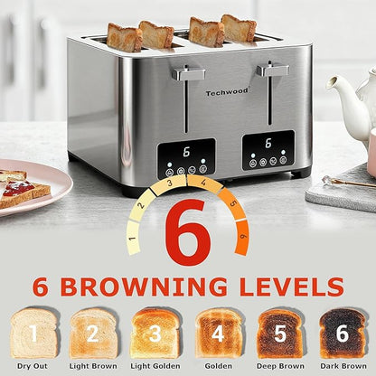 Toaster 4 Slice, Techwood Stainless Steel 4-Slice Toaster Wide Solt - Image 2