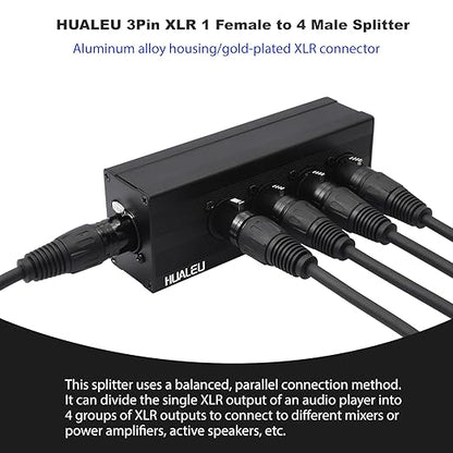 HUALEU 3Pin XLR 1 Female to 4 Male Splitter, 4Way XLR Single Input to Four - Image 4