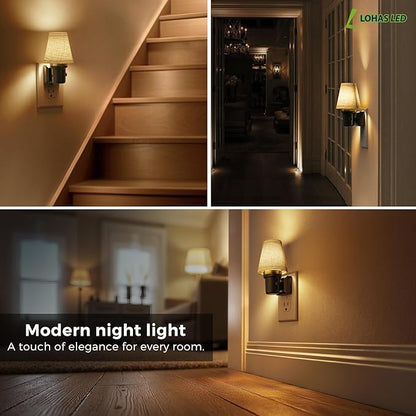 L LOHAS LED Night Lights Plug into Wall, Linen Fabric Round Platform Decor - Image 4