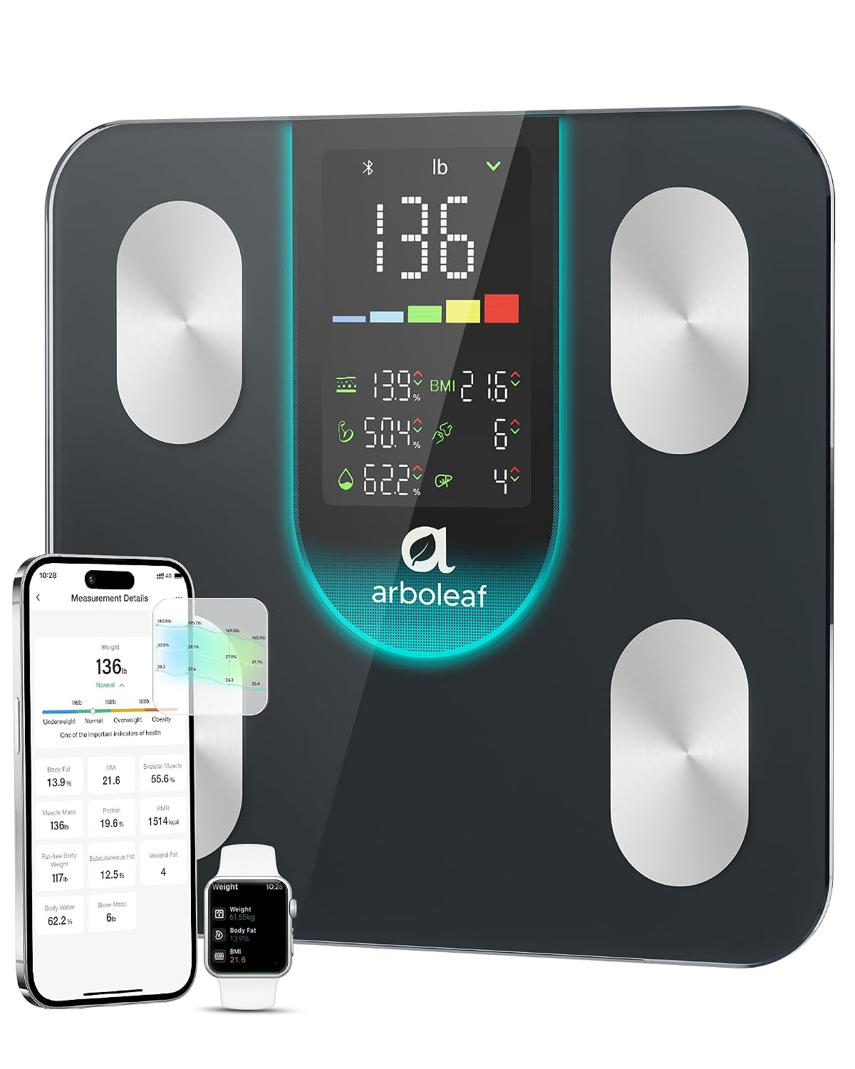 arboleaf smart scale for body weight and fat, main product view