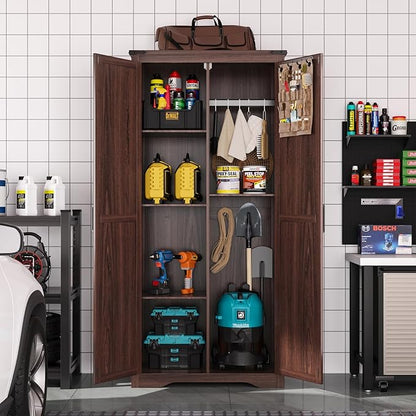 Tall Storage Cabinet with Adjustable Shelves, Farmhouse Pantry Organize with 2 - Image 8