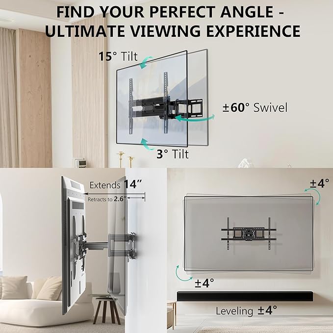 WALI Full Motion TV Wall Mount for 32–70 Inch TVs – Dual Articulating Mount - Image 3