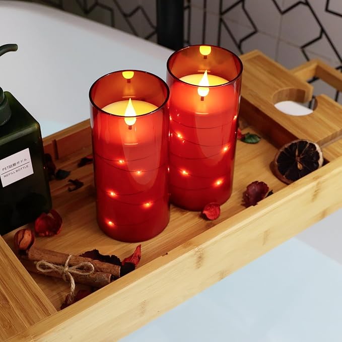 NURADA Flickering Flameless Candles: Built-in Star String Lights Battery Oper...