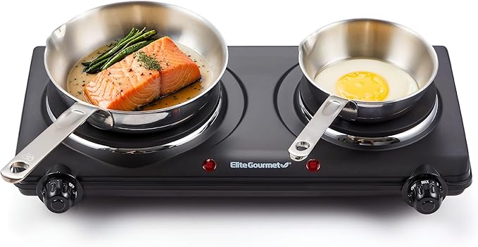 Elite Gourmet EDB-302BF# Countertop Double Cast Iron Burner, 1500 Watts by EliteGourmet