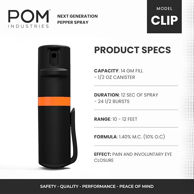 POM Pepper Spray Pocket Clip, Quick Flip Top Safety, Maximum Strength OC Formula - Image 3