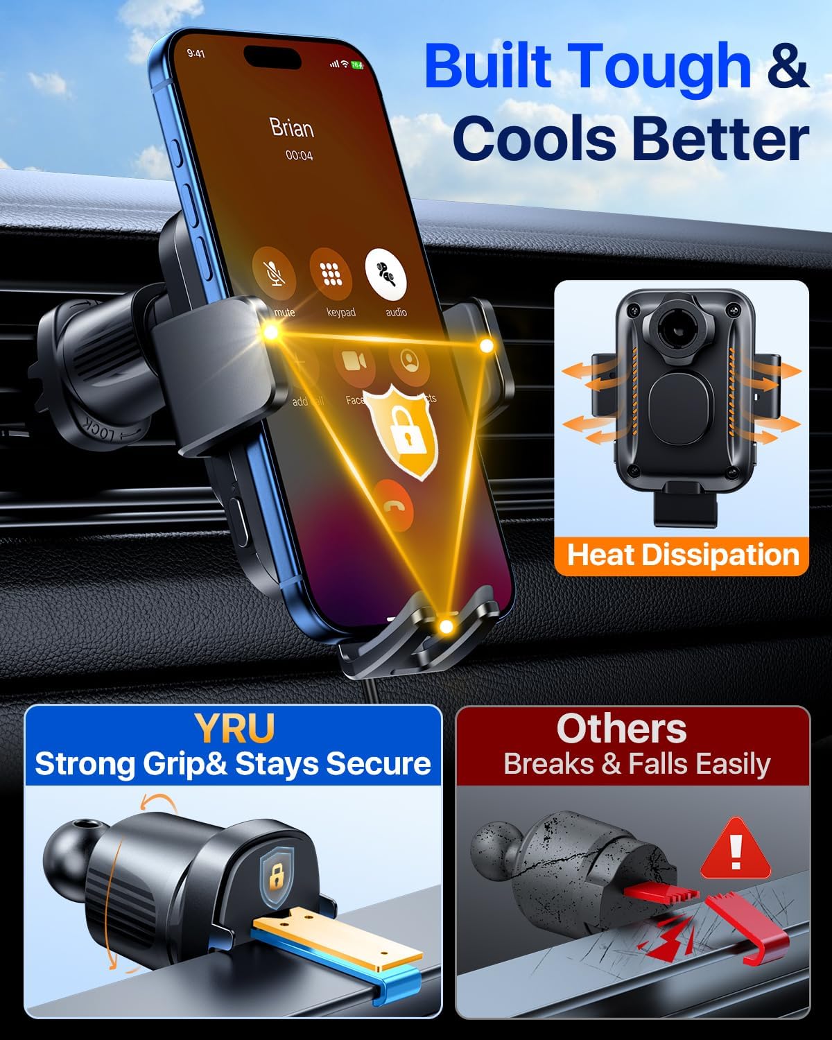 YRU Wireless Car Charger 【90+LBS Strongest】 15W Auto Clamping Phone Holder