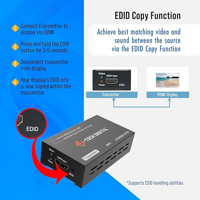 J-Tech Digital HDMI Extender 1080P 60Hz Over Single CAT 5e/6/7 PoC up to 165ft - Image 4