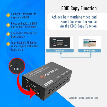 J-Tech Digital HDMI Extender 1080P 60Hz Over Single CAT 5e/6/7 PoC up to 165ft - Image 4