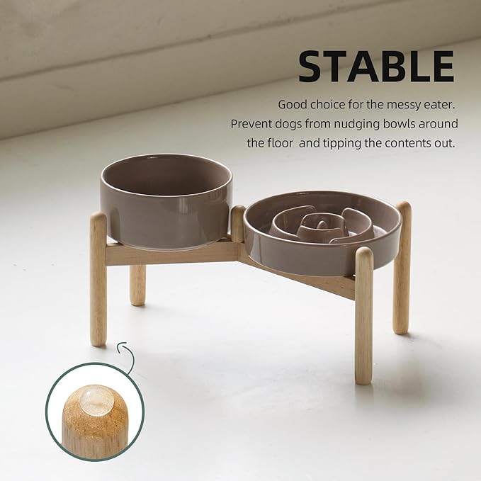 Ceramic 1.2 Cup Raised Slow Feeder Dog Bowl Set, Elevated 6.1inch Bowl and - Image 6