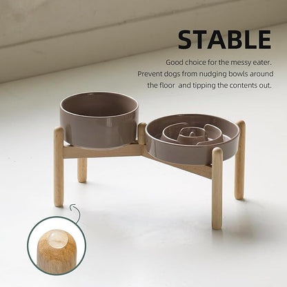 Ceramic 1.2 Cup Raised Slow Feeder Dog Bowl Set, Elevated 6.1inch Bowl and - Image 6
