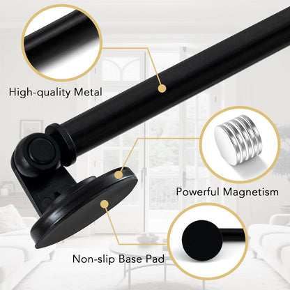 H.VERSAILTEX 1 PACK Magnetic Curtain Rods for Metal Doors 16" to 28", 1/2 Inch Diameter Adjustable French Door Curtain Rod for Classroom Whiteboard Magnetic Cafe Rod Towel Bar Holder, Black