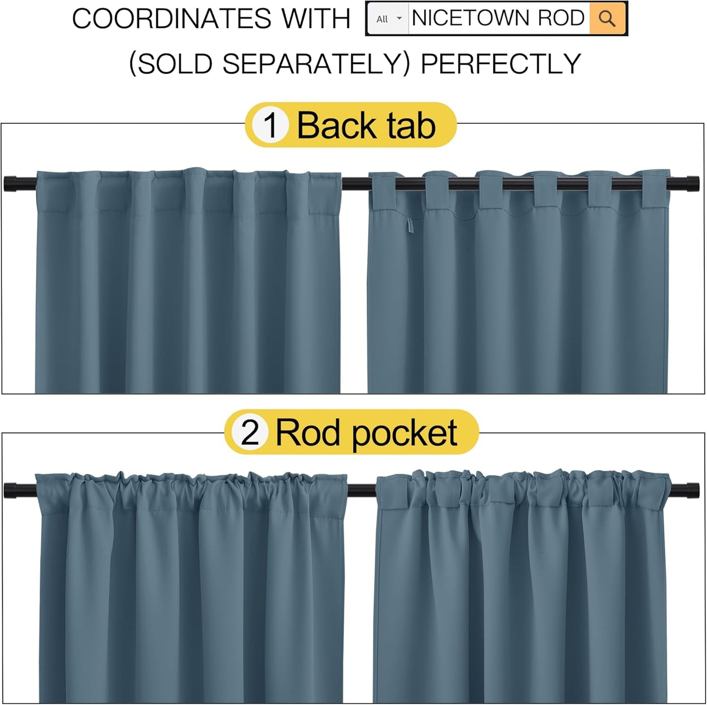 NICETOWN Blackout Curtains Window Drapes - (Smoky Blue Color) 52 inches W by 63 inches L, Set of 2, Blackout Curtain Panels for Boy's Nursery
