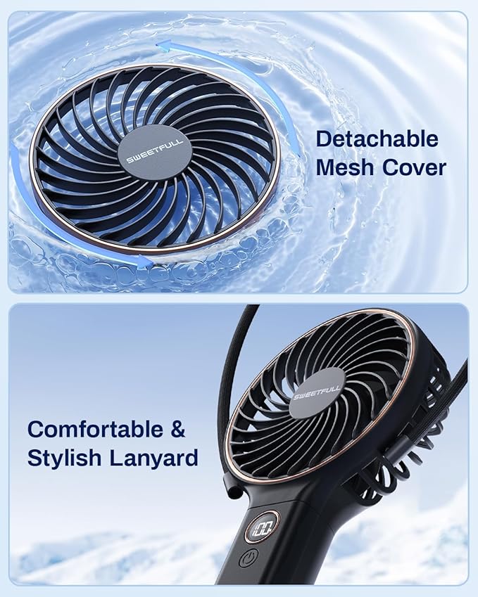 SWEETFULL Handheld Portable Fan, 5000mAh Rechargeable Battery, 6 Speed Wind - Image 8