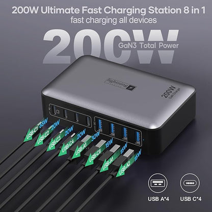USB C Fast Charger Block 200W, 8 Ports Charging Station - Image 2
