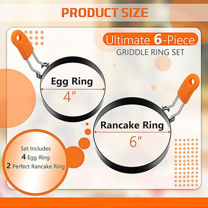 Patelai 6 Pcs Professional Egg Ring Pancake Ring Set Stainless Steel Fried Egg - Image 2