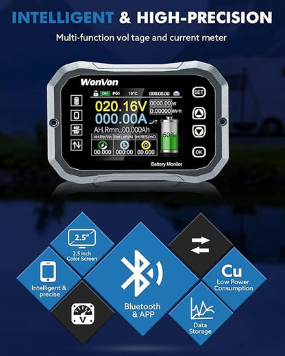 WonVon Battery Monitor with Shunt 400A 0V-120V Battery Monitor - Image 2