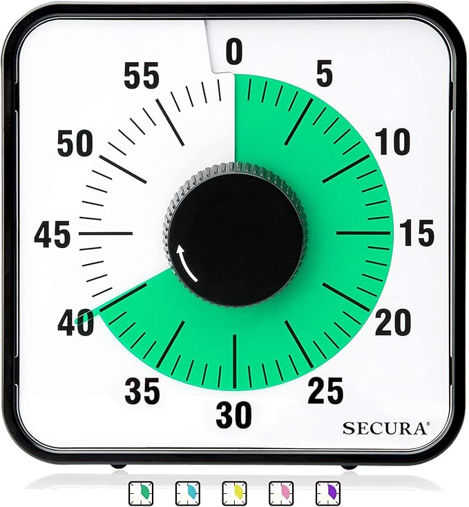 Secura 60-Minute Visual Countdown Timer, 7.5-Inch Oversize Classroom Visual by Secura
