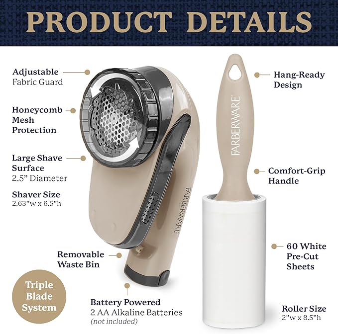 Farberware Large Lint Remover & Fabric Shaver Set – Battery Powered Sweater - Image 6