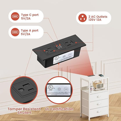 White Nightstand with Charging Station & Voice Control LED Light, 28.3" Night - Image 4