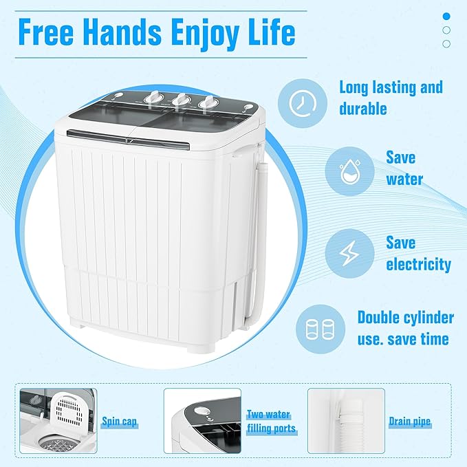 SUNCROWN Portable Washing Machine 16lbs, Compact Twin Tub Semi Automatic Washer - Image 6