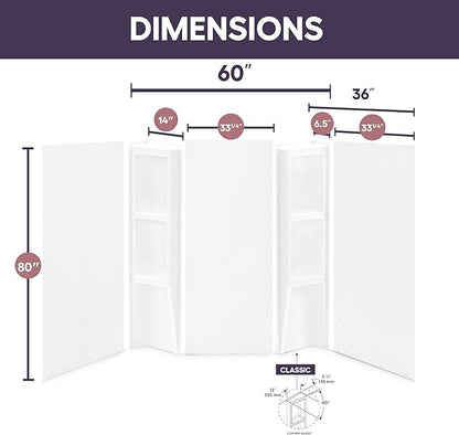 White Acrylic Shower Wall Surround 36"x 60"x 80" - Image 3