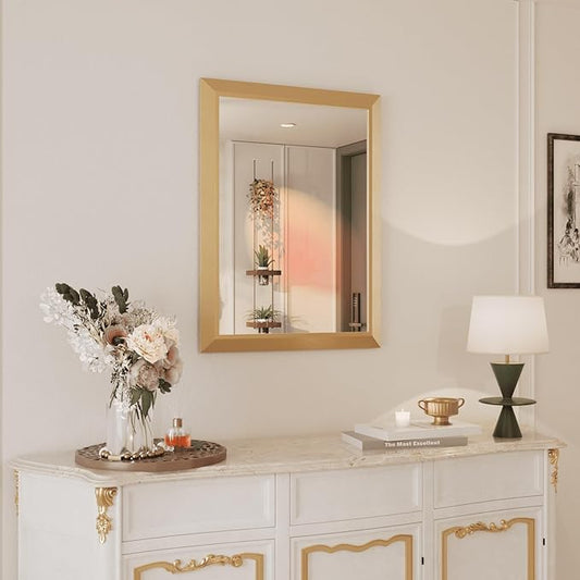 Amorho Bathroom Mirror, 24x32 Inch Gold Thick Metal Framed Wall Mirrors by Amorho