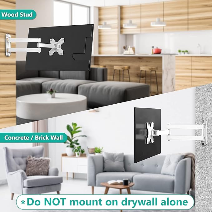 WALI TV Wall Mount Articulating LCD Monitor Full Motion Extension Arm Tilt - Image 7