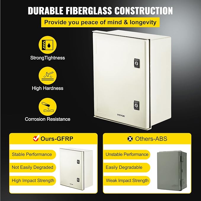 VEVOR Electrical Enclosure Box, 15.7'' ×11.8'' ×7.9'', Fiberglass Junction Box - Image 3
