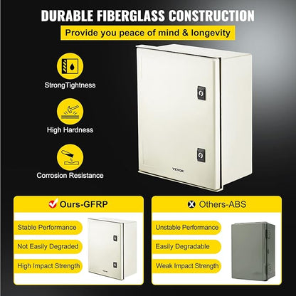 VEVOR Electrical Enclosure Box, 15.7'' ×11.8'' ×7.9'', Fiberglass Junction Box - Image 3