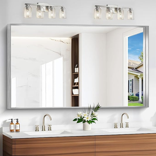 Silver Bathroom Mirror, 36x60 Inch Rectangular Deep Frame Mirror, Large Wall by Unknown