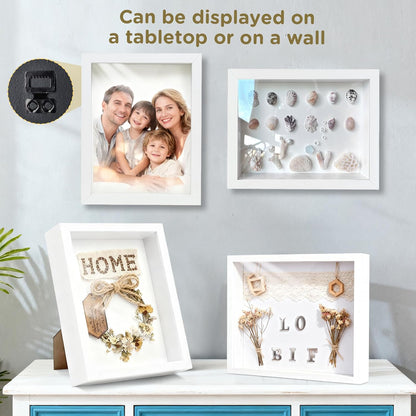 2 Pack Shadow Box Frame 11"x 14" - Wood Deep Shadowbox with Glass Shadow Boxes Display Cases Suitable for Photos, Dried Flowers, Handicrafts Picture Frames for Wall Hanging Tabletop (White)