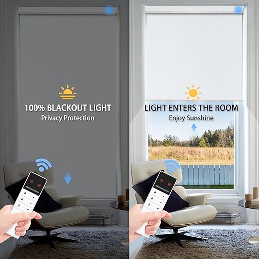 Motorized Blinds with Remote Control, 100% Blackout Cordless Wireless Electric - Image 2