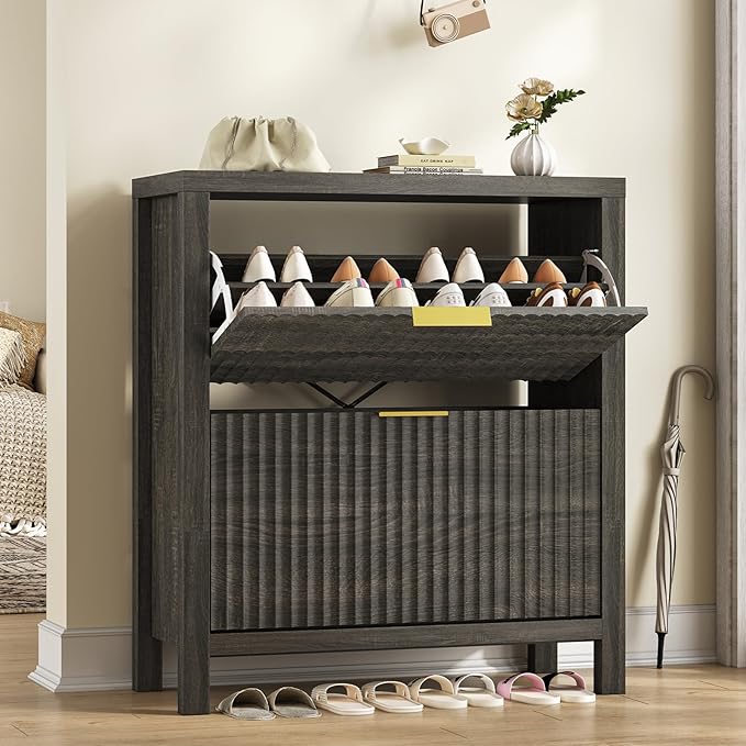 Shoe Cabinet Storage for Entryway, Fluted Shoe Cabinet by YomiluveDesign