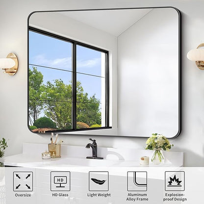 FORBATH Black Bathroom Mirror 40 x 48 Inch, Rectangular Vanity Mirror Wall - Image 8