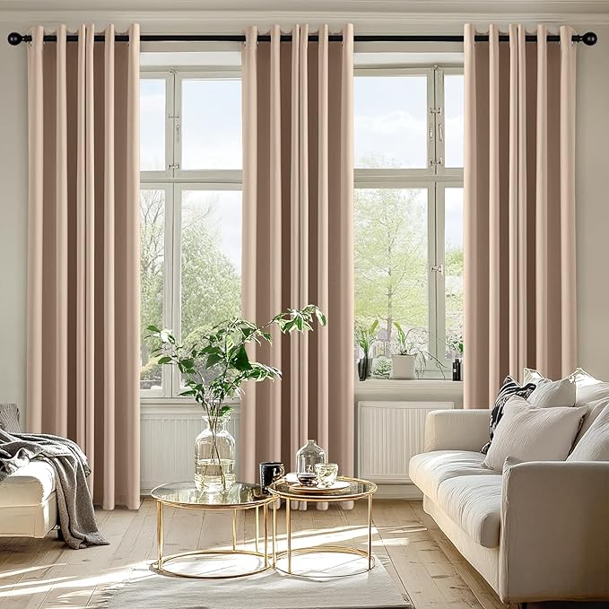 MIULEE Beige Blackout Curtains for Bedroom Living Room 72 Inches Long 2 Panels - Image 6