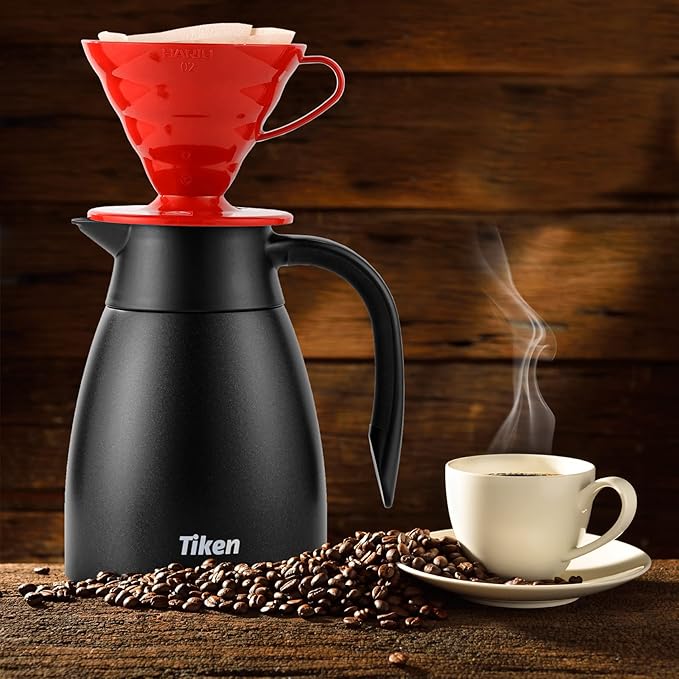 Tiken 34 Oz Thermal Coffee Carafe, Stainless Steel Insulated Vacuum Coffee - Image 7