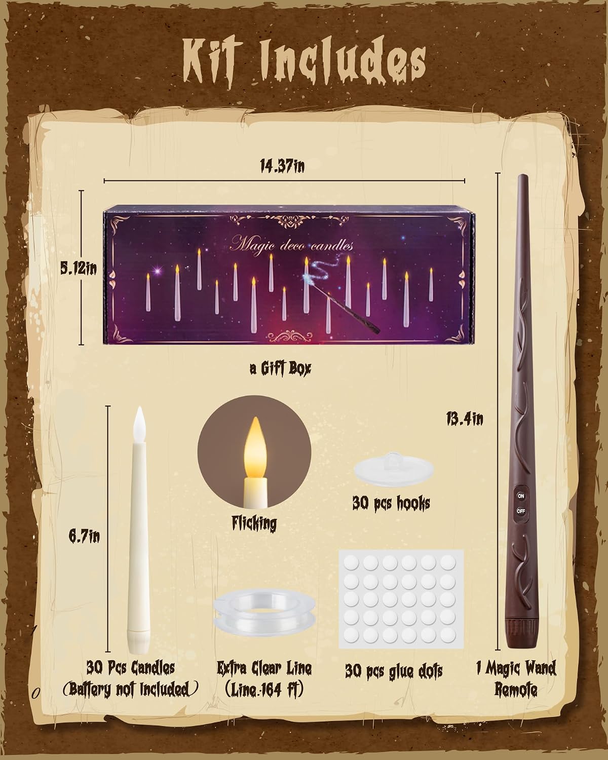 30PCS Floating Candles with Wand Remote, Flameless Hanging Taper Candles with...