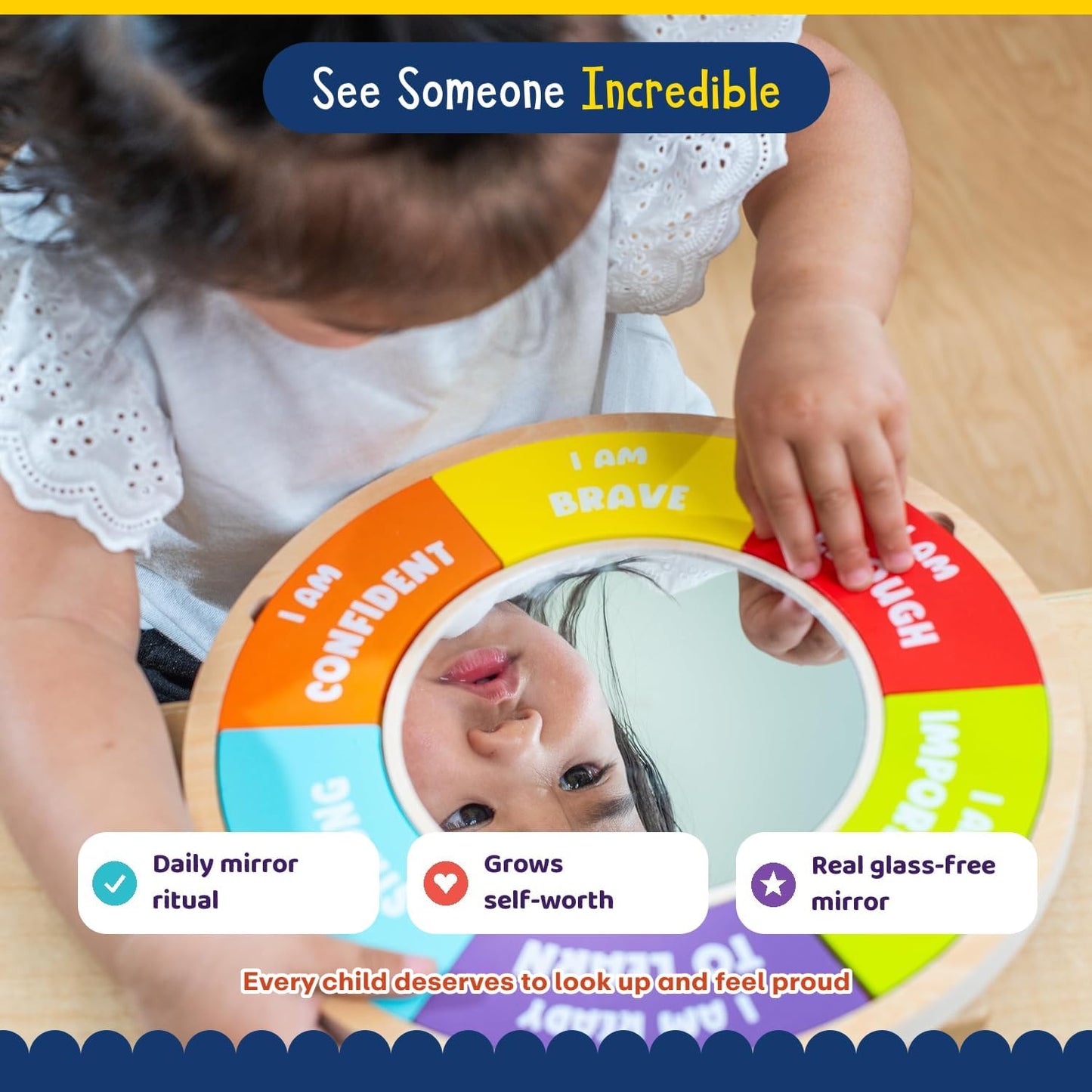 Confidence Building Mirror – Positive Affirmation Toy for Kids | Mix & Match 12 Uplifting Statements | Emotional Development & Self-Esteem Tool | Ages 3 and Up