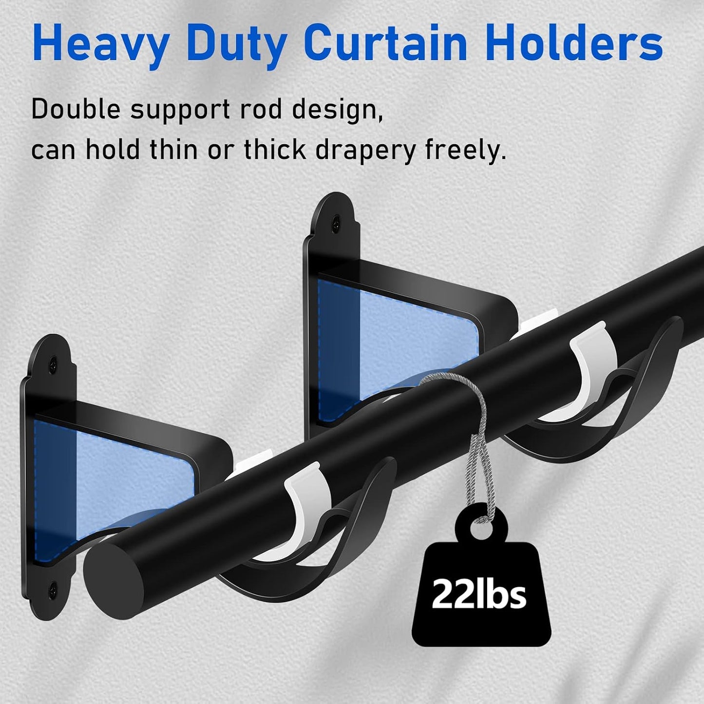 TOKPLNU Curtain Rod Bracket, Heavy Duty Curtain Rod Holders, Black Rod Hooks Hangers Drapery Single Decorative Rods Wall Brackets for 1 Inch Drape Poles, 4 Pack