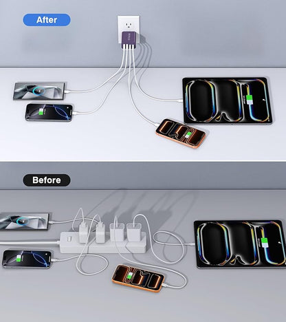 40W USB C Plug, 4-Port Fast Charger Block PD+QC 4 Port Charger Cube Wall - Image 6